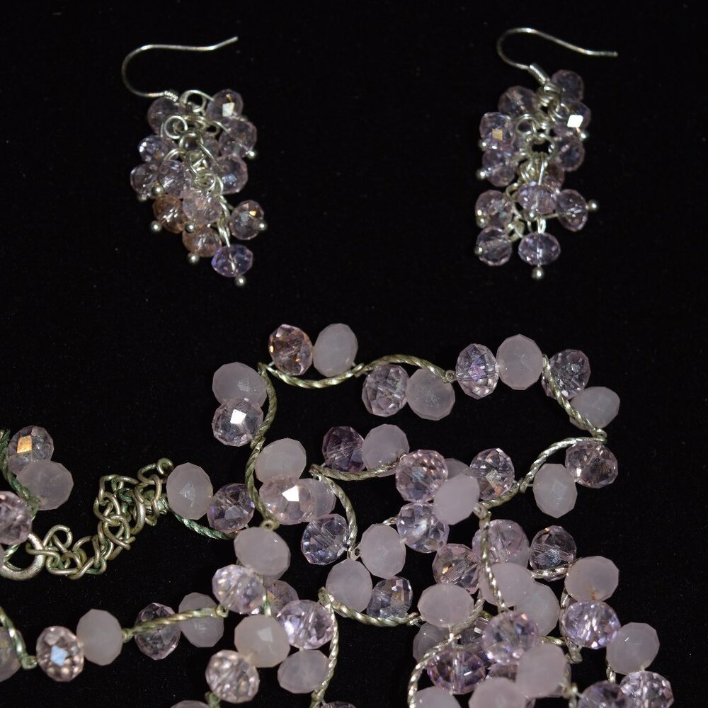 Pink beaded necklace and matching earrings